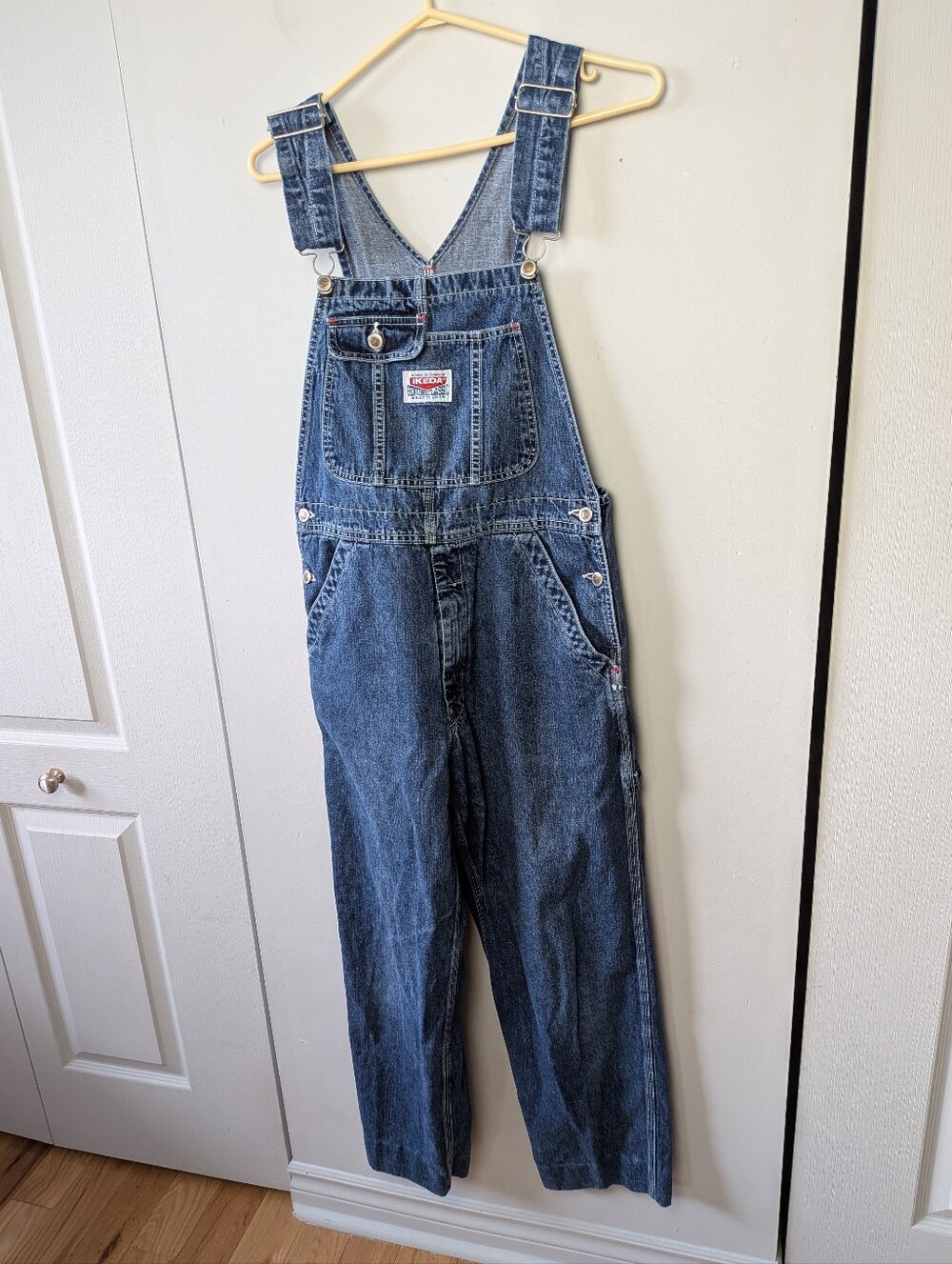 VINTAGE 90' IKEDA Jeans Overall Unisex Size Small 100% Cotton Made In Canada